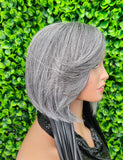 Silver Gray Bob Wig – Sleek Side Bang, Everyday Glam - Beauty Blessings LLC