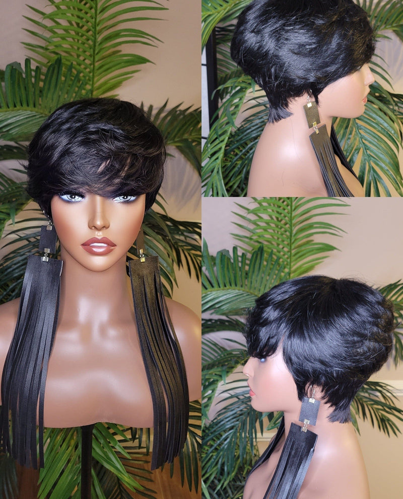 Pixie Cut Swoop Bang 100% Remy Human Hair Short Style Layered Hair Cut with Bangs Fashion Wig - Beauty Blessing Wigs & Hair Extensions Boutique