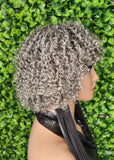 Salt and Pepper Wig 100% Human Hair Deep Wave Pixie Cut Gray Bob Wig Dark Silver Gray Hair Glueless Wig Short Bang Full Cap