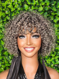 Salt and Pepper Wig 100% Human Hair Deep Wave Pixie Cut Gray Bob Wig Dark Silver Gray Hair Glueless Wig Short Bang Full Cap