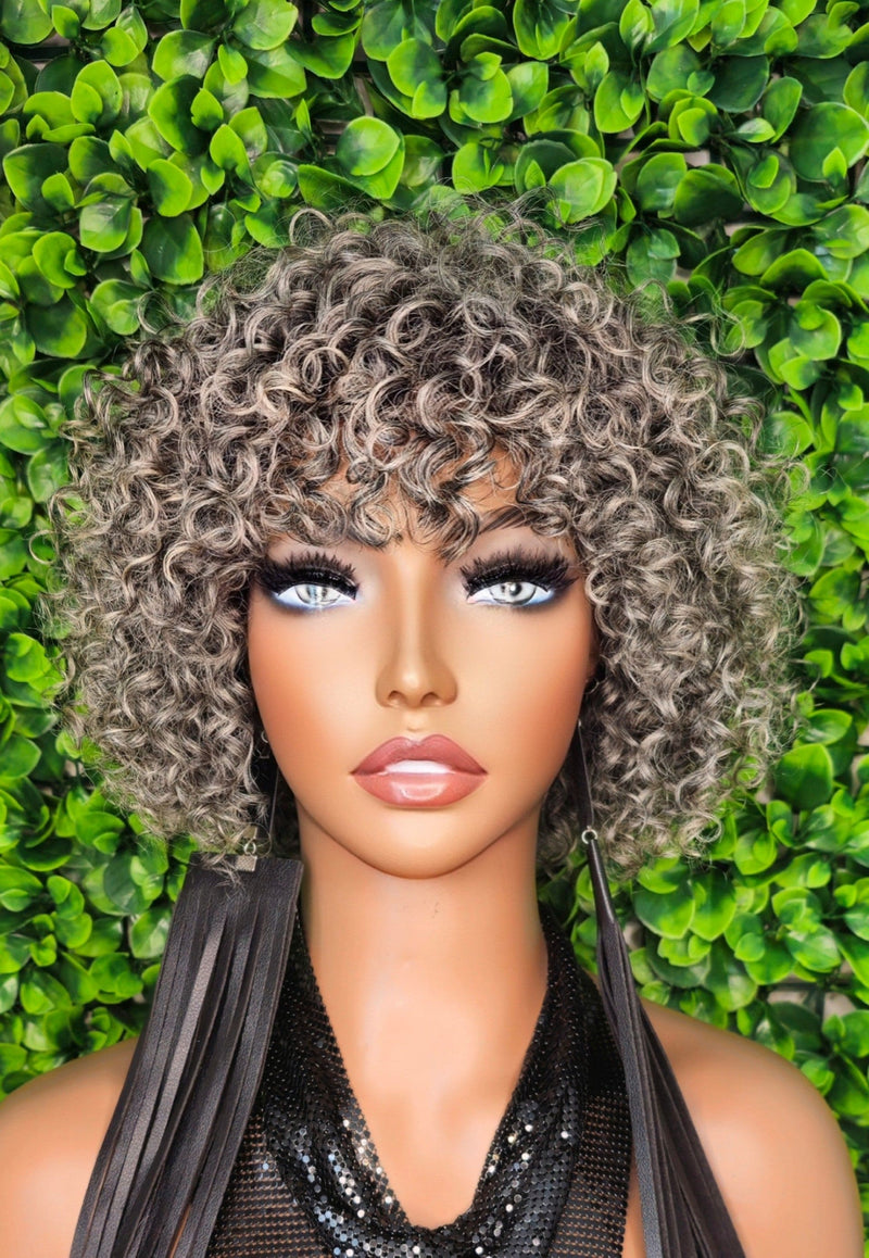 Salt and Pepper Wig 100% Human Hair Deep Wave Pixie Cut Gray Bob Wig Dark Silver Gray Hair Glueless Wig Short Bang Full Cap - Beauty Blessings LLC