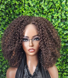 Chocolate Brown Auburn Curly Lace Front Wig, Afro Kinky Spiral Curl Natural Hairstyle