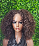 Chocolate Brown Auburn Curly Lace Front Wig, Afro Kinky Spiral Curl Natural Hairstyle