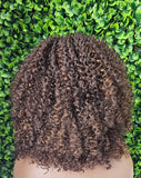 Chocolate Brown Auburn Curly Lace Front Wig, Afro Kinky Spiral Curl Natural Hairstyle
