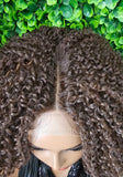 Chocolate Brown Auburn Curly Lace Front Wig, Afro Kinky Spiral Curl Natural Hairstyle