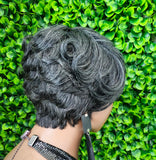 Gray Glueless Wig Human Hair | Pixie Cut Swoop Bang Layered Bob| Beginner Friendly Ready to Wear | Soft Full Density Hair Unit - Beauty Blessings LLC