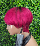 Burgundy Hair Mushroom Pixie Cut Wig: Brazilian Remy Human Hair