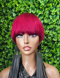 Burgundy Hair Mushroom Pixie Cut Wig: Brazilian Remy Human Hair