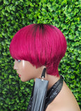 Burgundy Hair Mushroom Pixie Cut Wig: Brazilian Remy Human Hair