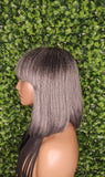 Salt Pepper Gray Short Bob Wig Put on and Go Glueless Remy 100% Human Hair Wig Yaki Straight Bob Wig With Bangs Exclusive Discount