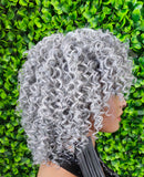 Salt pepper grey human hair blend curly wig