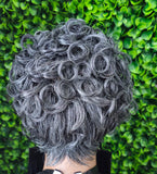 Dark Salt Pepper Pin Curl Lace Front Wig: Soft Short Curly Pixie Cut - Beauty Blessings LLC