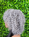 Salt pepper grey human hair blend curly wig