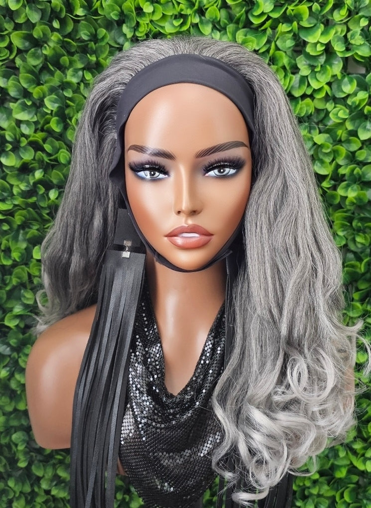 Salt Pepper Gray Body Curl Headband Wig: Soft Loose Curl, Yaki Hair Natural Hairstyle