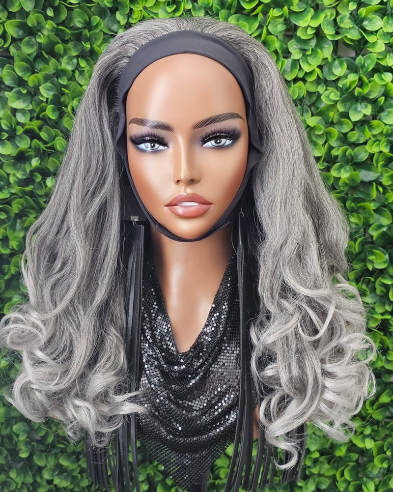 Salt Pepper Gray Body Curl Headband Wig: Soft Loose Curl, Yaki Hair Natural Hairstyle