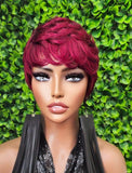 Burgundy Razor Cut Pixie Wig: Peruvian Remy Human Hair, Swoop Bang, Glueless Wig 1