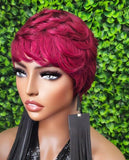 Burgundy Razor Cut Pixie Wig: Peruvian Remy Human Hair, Swoop Bang, Glueless Wig 5