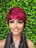 Burgundy Razor Cut Pixie Wig: Peruvian Remy Human Hair, Swoop Bang, Glueless Wig 4