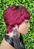 Burgundy Razor Cut Pixie Wig: Peruvian Remy Human Hair, Swoop Bang, Glueless Wig 2