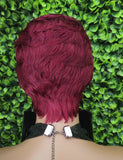 Burgundy Razor Cut Pixie Wig: Peruvian Remy Human Hair, Swoop Bang, Glueless Wig 3