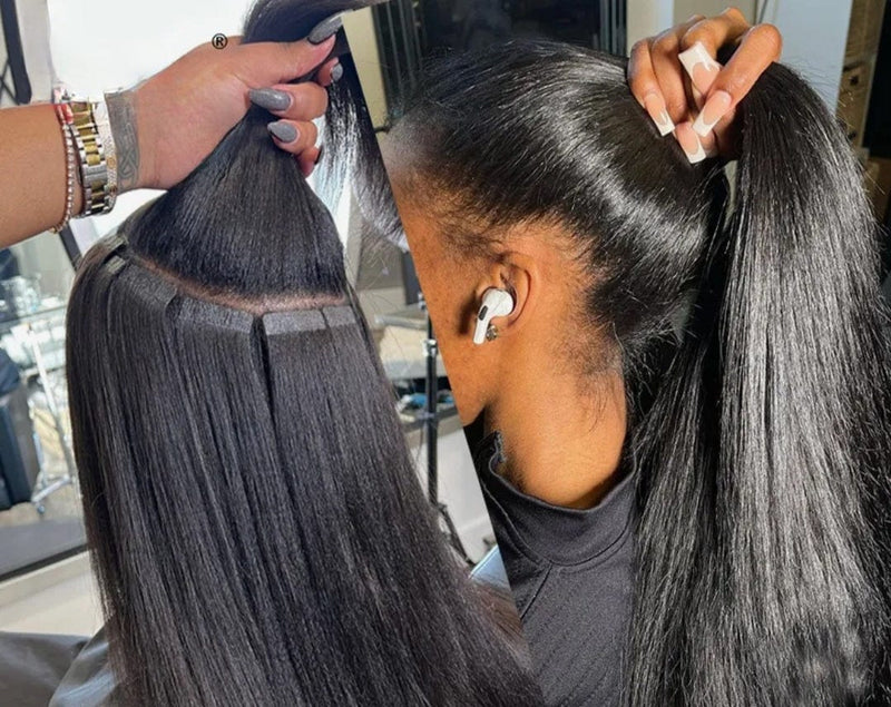 Invisible Tape In Straight Hair Extensions 100% Human Hair Skin Weft Extension Virgin Remy Hair - Beauty Blessings LLC