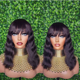 Virgin Brazilian Remy 100% Human Hair Natural Loose Waves Big Water Wave Hair Full Wig with Bangs - Beauty Blessing Wigs & Hair Extensions Boutique