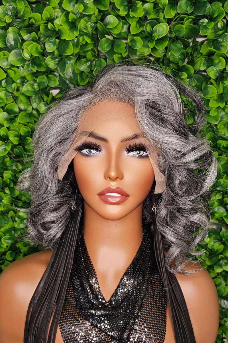 Body Wave Salt Pepper Wig HD Lace Wig 4C Edges Mix Gray Loose Curl Salt and Pepper Wigs Yaki Texture Hair Natural Hairline Wig - Beauty Blessings LLC