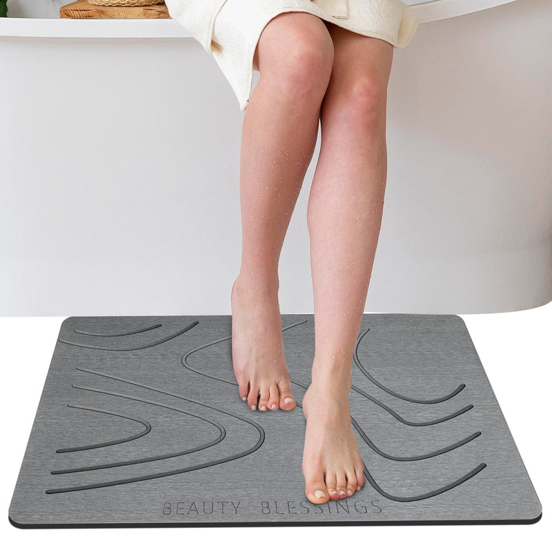 Beauty Blessings Stone Bath Mat, Diatomaceous Earth Shower Mat, Non-Slip Super Absorbent Quick Drying Bathroom Floor Mat, Natural, Easy to Clean - Beauty Blessings LLC