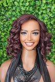 99J Burgundy Lace Front Wig Curly Bob Hairstyle Loose Curl Preplucked Glueless Lace Wig Swoop Bang Dark Plum Wine Hair Wig