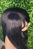 Swoop Bangs 100% Human Hair Wig Brazilian Remy Straight Hair Layered Hairstyle Glueless Wig Medium Length Hair Light Yaki Texture