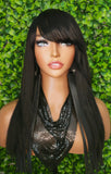 Swoop Bangs 100% Human Hair Wig Brazilian Remy Straight Hair Layered Hairstyle Glueless Wig Medium Length Hair Light Yaki Texture