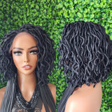 Short Wavy Curly Faux Sister Locs Dreads Premium Fiber Lace Wig - Beauty Blessing Wigs & Hair Extensions Boutique
