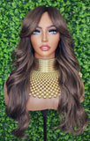 Honey Blonde Mix Hair Wig Loose Curl Long Hair Swoop Bang Hair Layered Curls Full Cap Wig Fashion Hairstyle Glueless Wig - Beauty Blessings LLC