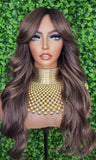 Honey Blonde Mix Hair Wig Loose Curl Long Hair Swoop Bang Hair Layered Curls Full Cap Wig Fashion Hairstyle Glueless Wig - Beauty Blessings LLC
