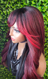 Glueless Wig | Natural Hairline Body Wave Wig | Burgundy Red Layered Swoop Bang Wig | Lightweight Everyday Wig for Women - Beauty Blessings LLC