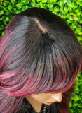 Glueless Wig | Natural Hairline Body Wave Wig | Burgundy Red Layered Swoop Bang Wig | Lightweight Everyday Wig for Women - Beauty Blessings LLC