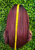 Glueless Wig | Natural Hairline Body Wave Wig | Burgundy Red Layered Swoop Bang Wig | Lightweight Everyday Wig for Women - Beauty Blessings LLC