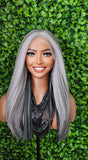 Dark Salt and Pepper Gray Lace Front Wig Yaki Straight Hair Wig Gray Hair White Hair Silver Hair Natural Mix Grey Hair - Beauty Blessings LLC