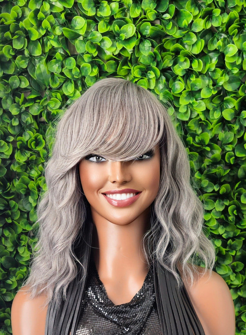 Deep Wave Gray Hair Wig Short Cut Hair Straight Bob Hairstyle Layered Hair Bob Glueless Wig with Bangs Gray Mix Salt Pepper Wig - Beauty Blessings LLC