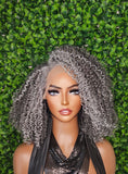 Salt Pepper Gray Lace Front Wig Kinky Hair Wig Curly Hair Natural Mix Grey Hair Afro-Textured Coil 4C Hair Transparent Glueless Lace Wig - Beauty Blessings LLC