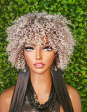 Human Hair Salt Pepper Gray Wig Pixie Cut Kinky Coil Curly Hair Wig Yaki Gray Hair Natural Mix Grey Hair Curl  Glueless Wig
