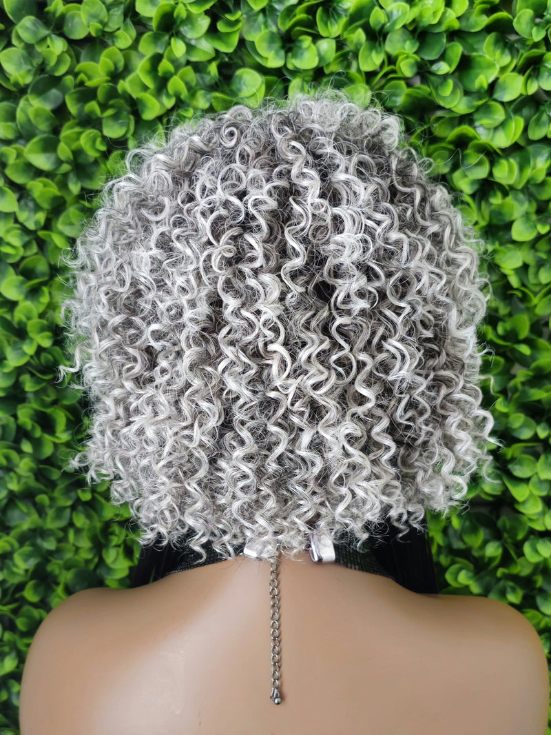 Human Hair Salt Pepper Gray Wig Pixie Cut Kinky Coil Curly Hair Wig Yaki Afro Gray Hair Natural Mix Grey Hair Curl  Glueless Wig - Beauty Blessings LLC