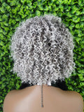Human Hair Salt Pepper Gray Wig Pixie Cut Kinky Coil Curly Hair Wig Yaki Afro Gray Hair Natural Mix Grey Hair Curl  Glueless Wig - Beauty Blessings LLC