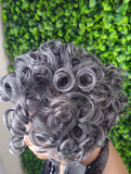 Dark Salt Pepper Pin Curl Lace Front Wig: Soft Short Curly Pixie Cut - Beauty Blessings LLC