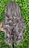 Long Curly Wig Dark Salt Pepper Gray Lace Front Wig Yaki Straight Hair Wig Gray Hair Silver Natural Mix Grey Hair Wig