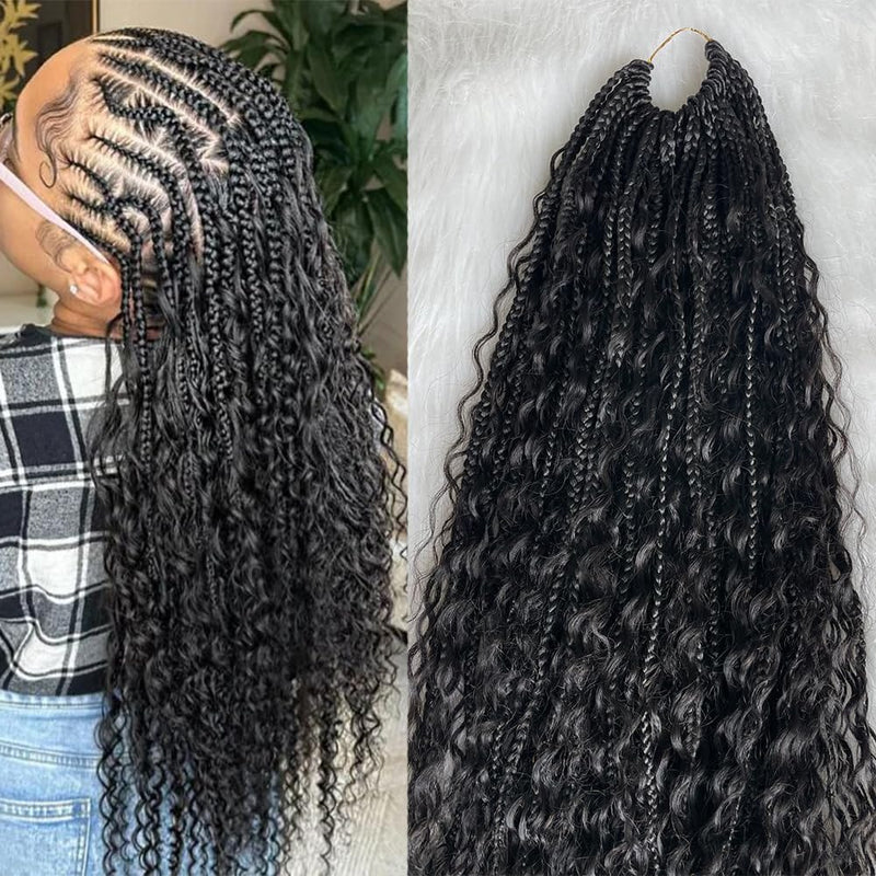 Fast Boho Braids Crochet Boho Box Braids with Human Hair Deep Curls, Pre-Looped Box Braids with Full Deep Curly Human Hair Ends, Hair Extensions Up to 30 Inches Crochet Braids 20 Strands - Beauty Blessings LLC