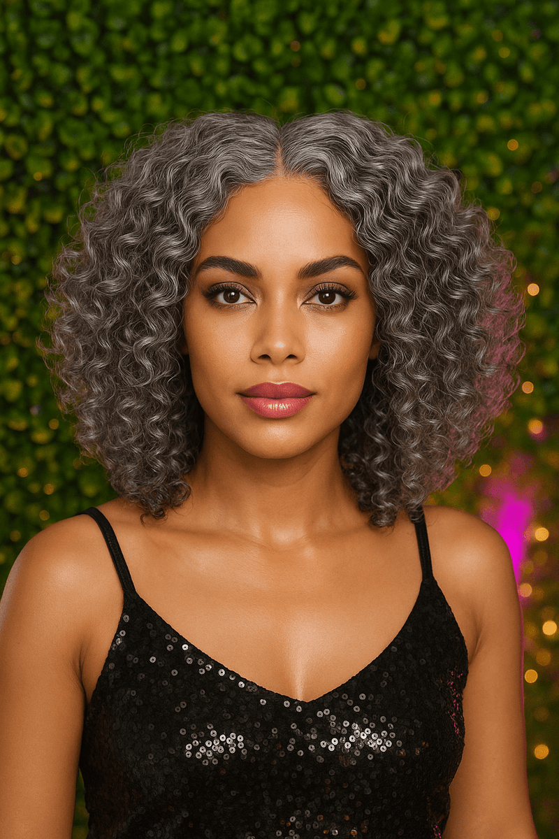 HD Lace Front Wig with Soft Loose Curls – Glueless Natural Hairline, Salt Pepper Gray Elegant Medium Length Wig for Beginners Lace Part Wig - Beauty Blessings LLC