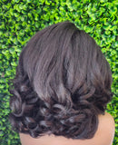 Yaki Texture Lace Front Wig - Glueless Swoop Bang Roller Set - Dark Brown - Flowy Curls

