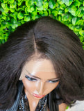 Yaki Texture Lace Front Wig - Glueless Swoop Bang Roller Set - Dark Brown - Flowy Curls
