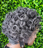 Dark Salt Pepper Pin Curl Lace Front Wig: Soft Short Curly Pixie Cut - Beauty Blessings LLC